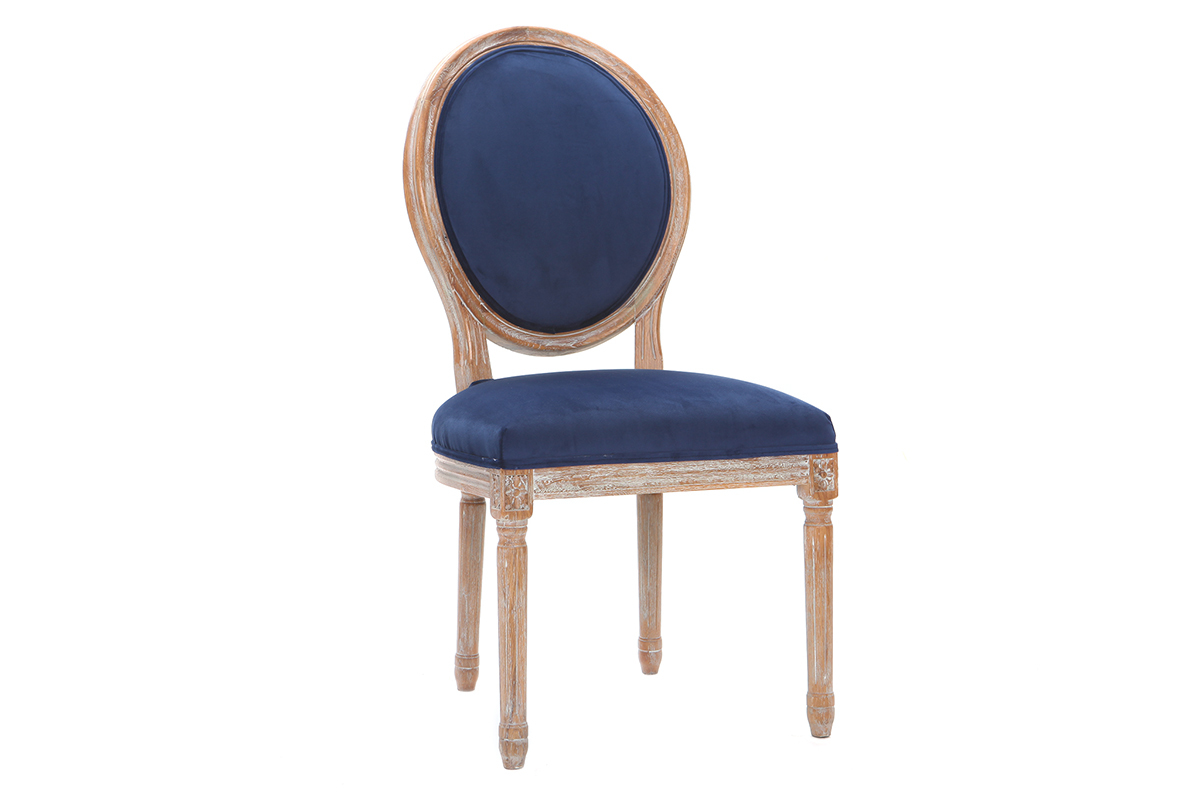 Chaises m�daillon velours bleu nuit pieds bois clair (lot de 2) LEGEND