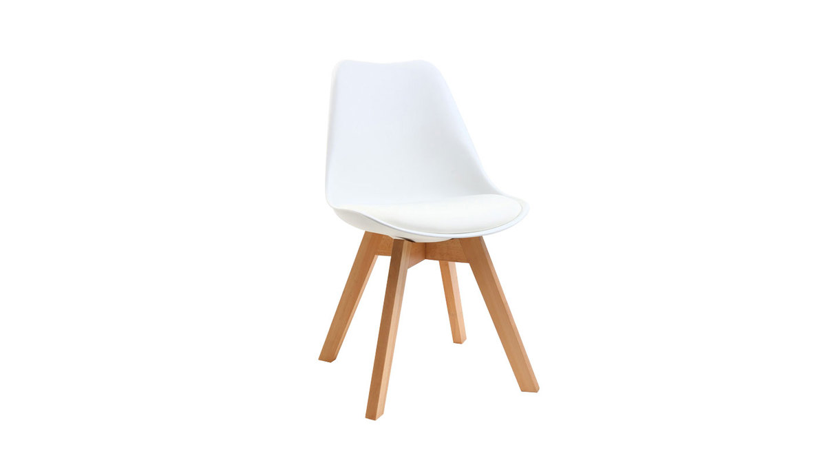 Chaises scandinaves blanc et bois clair massif (lot de 4) PAULINE