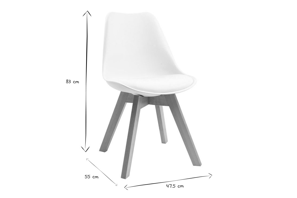Chaises scandinaves blanc et bois clair massif (lot de 4) PAULINE