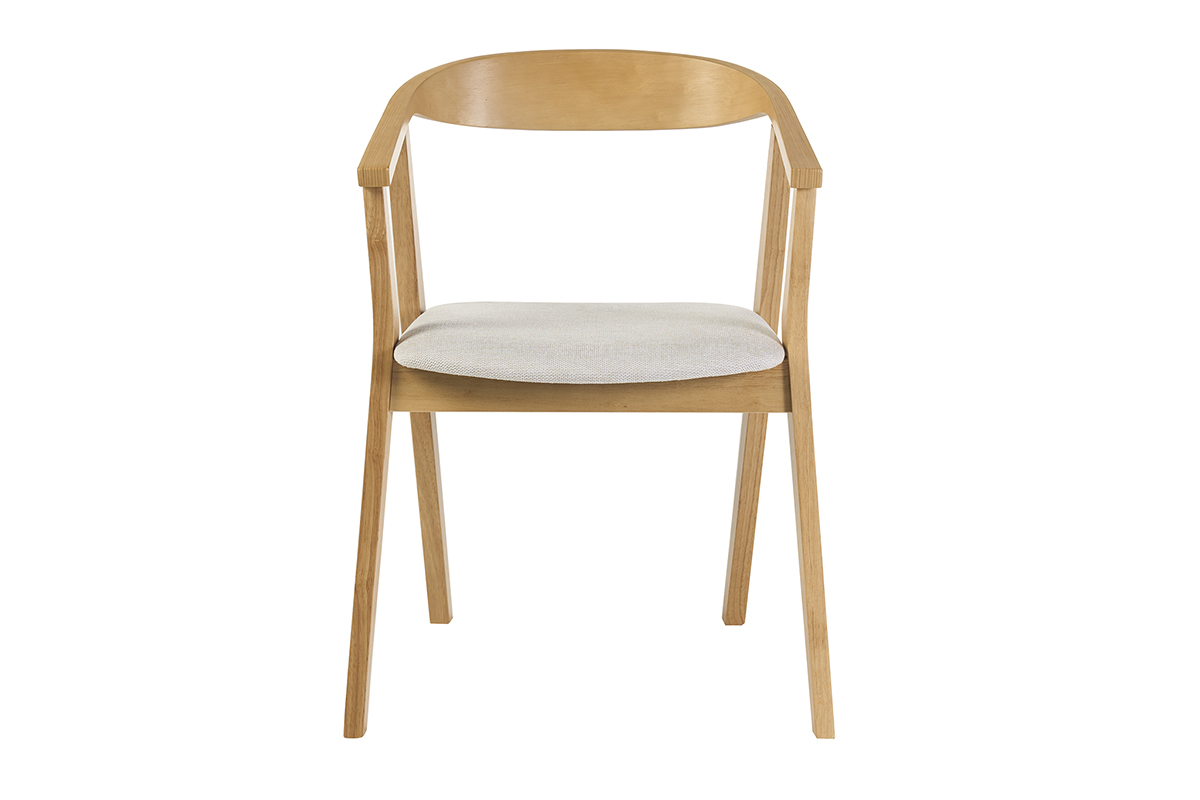 Chaises scandinaves bois clair et tissu effet velours textur� beige (lot de 2) BAHIA