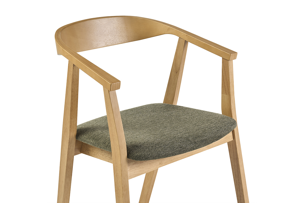 Chaises scandinaves bois clair et tissu effet velours textur� vert kaki (lot de 2) BAHIA