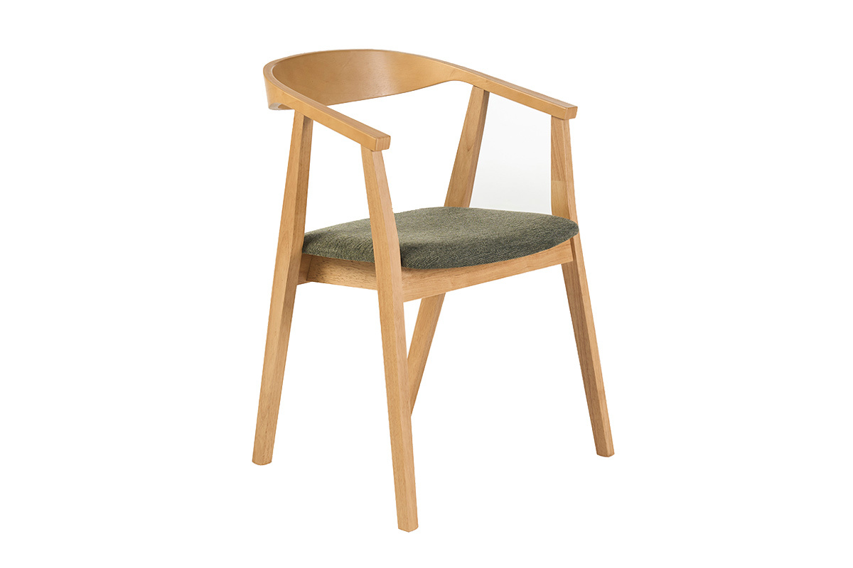Chaises scandinaves bois clair et tissu effet velours textur� vert kaki (lot de 2) BAHIA