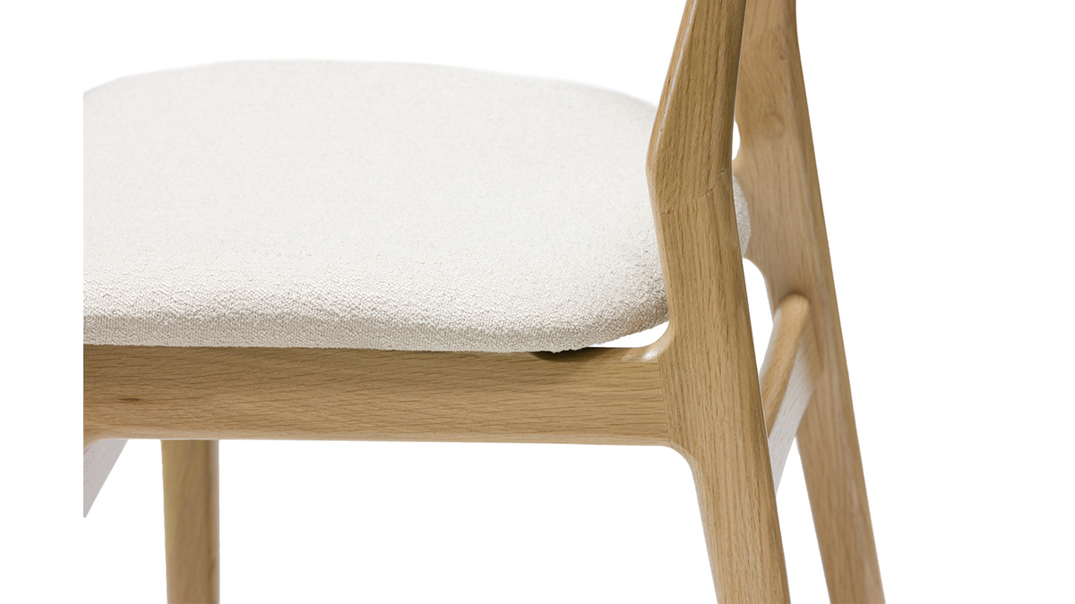 Chaises scandinaves en bois clair chne massif et tissu effet laine boucle blanc cass (lot de 2) LOUISA