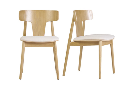Chaises scandinaves en bois clair chêne massif et tissu effet laine bouclée blanc cassé (lot de 2) LOUISA