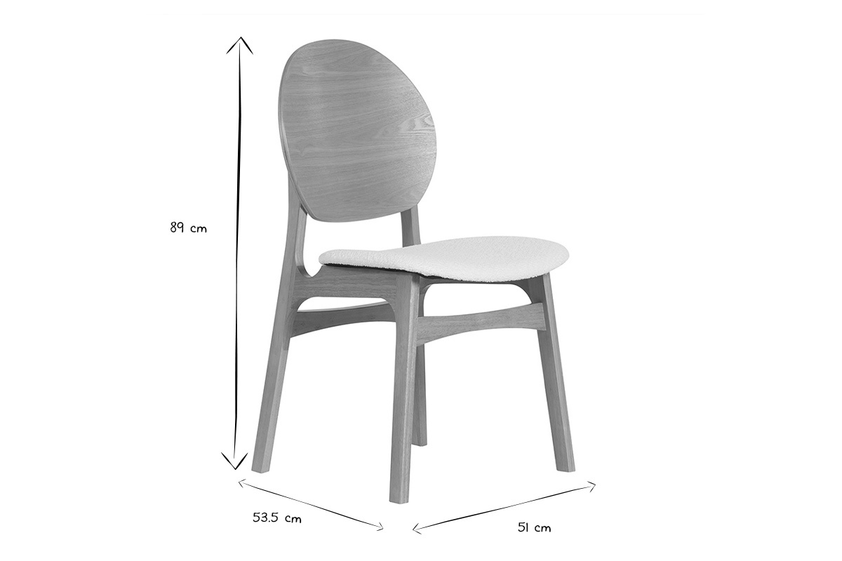 Chaises scandinaves en bois clair et tissu effet laine boucl�e blanc (lot de 2) ELTON
