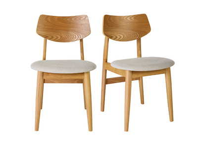 Chaises scandinaves en bois clair et tissu effet velours textur&eacute; beige (lot de 2) ELION