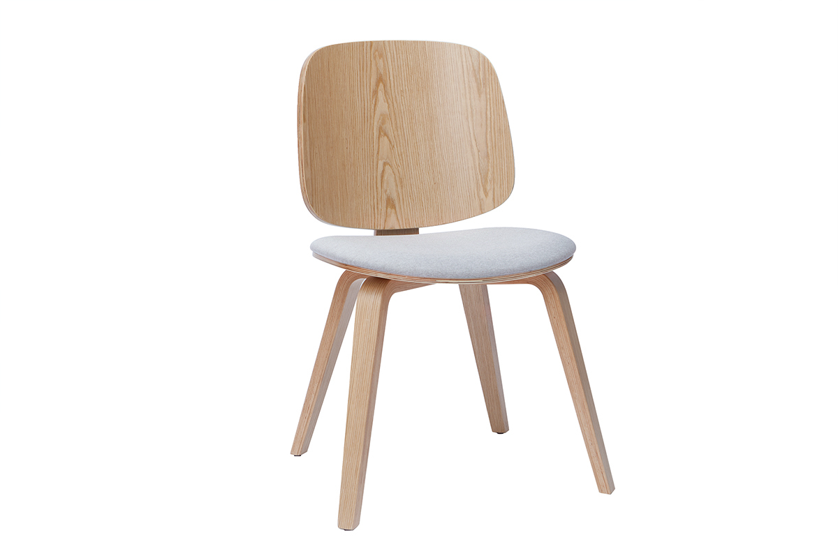 Chaises scandinaves en bois clair et tissu gris clair (lot de 2) BECK