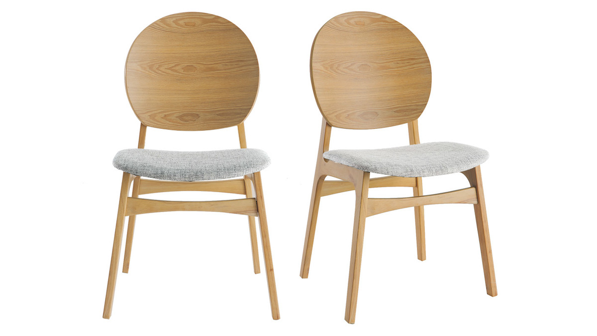 Chaises scandinaves en bois clair et tissu gris clair (lot de 2) ELTON