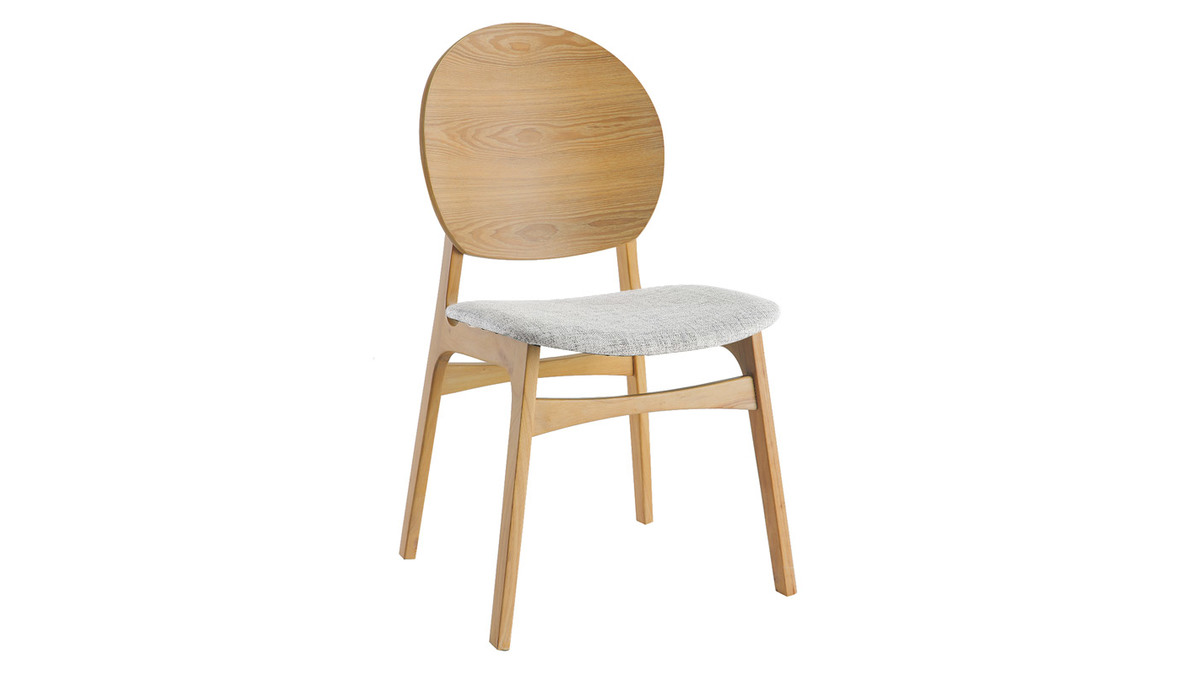 Chaises scandinaves en bois clair et tissu gris clair (lot de 2) ELTON