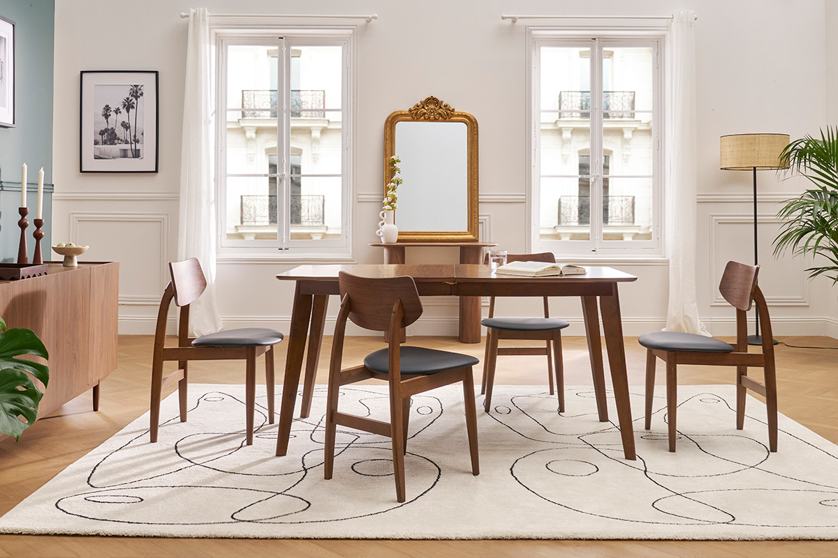 Chaises scandinaves en bois fonc� et tissu effet velours textur� vert kaki (lot de 2) ELION