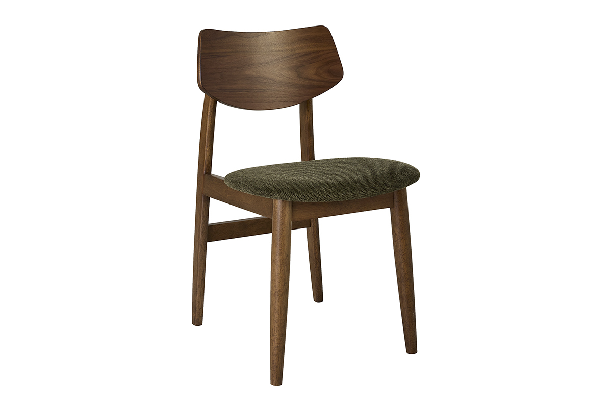 Chaises scandinaves en bois fonc� et tissu effet velours textur� vert kaki (lot de 2) ELION