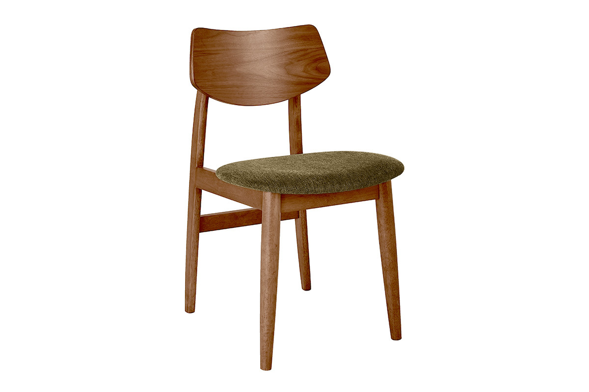 Chaises scandinaves en bois fonc� et tissu effet velours textur� vert kaki (lot de 2) ELION