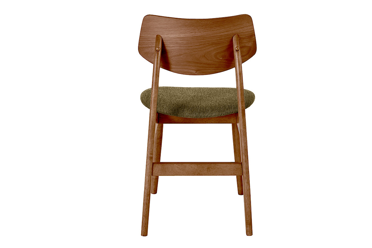 Chaises scandinaves en bois fonc� et tissu effet velours textur� vert kaki (lot de 2) ELION