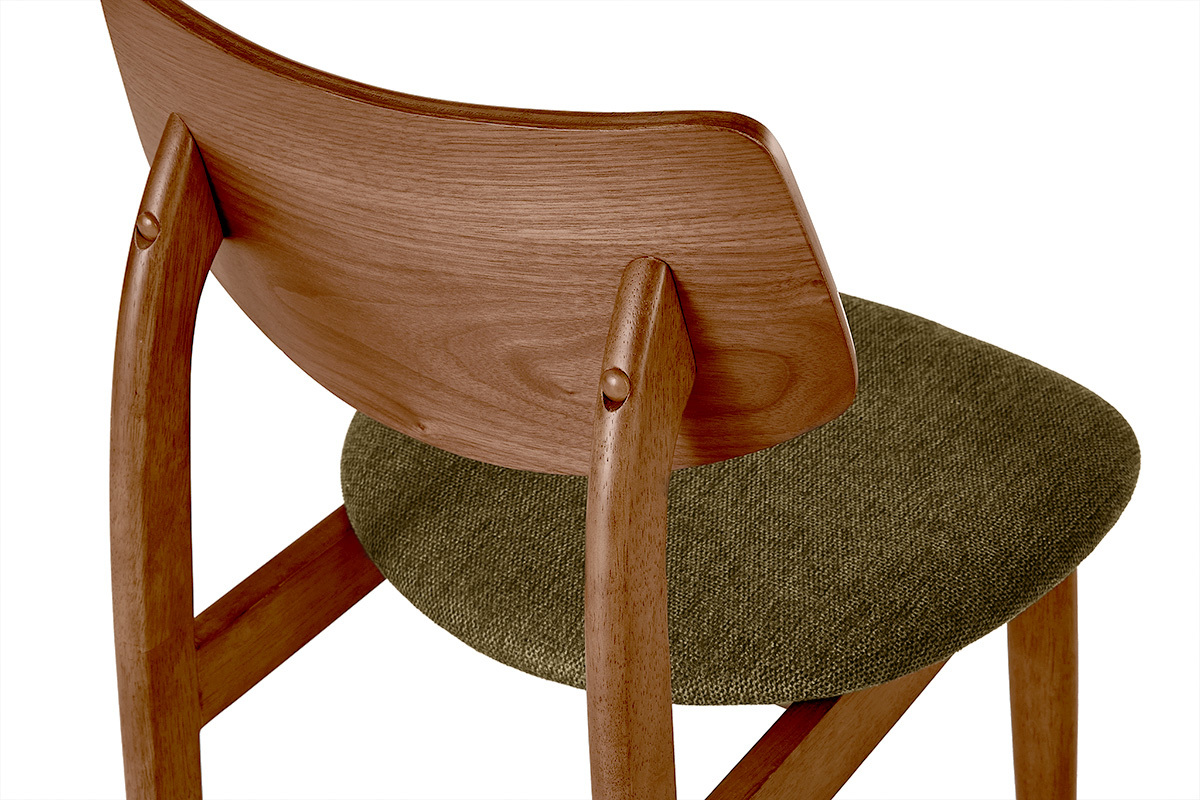 Chaises scandinaves en bois fonc� et tissu effet velours textur� vert kaki (lot de 2) ELION