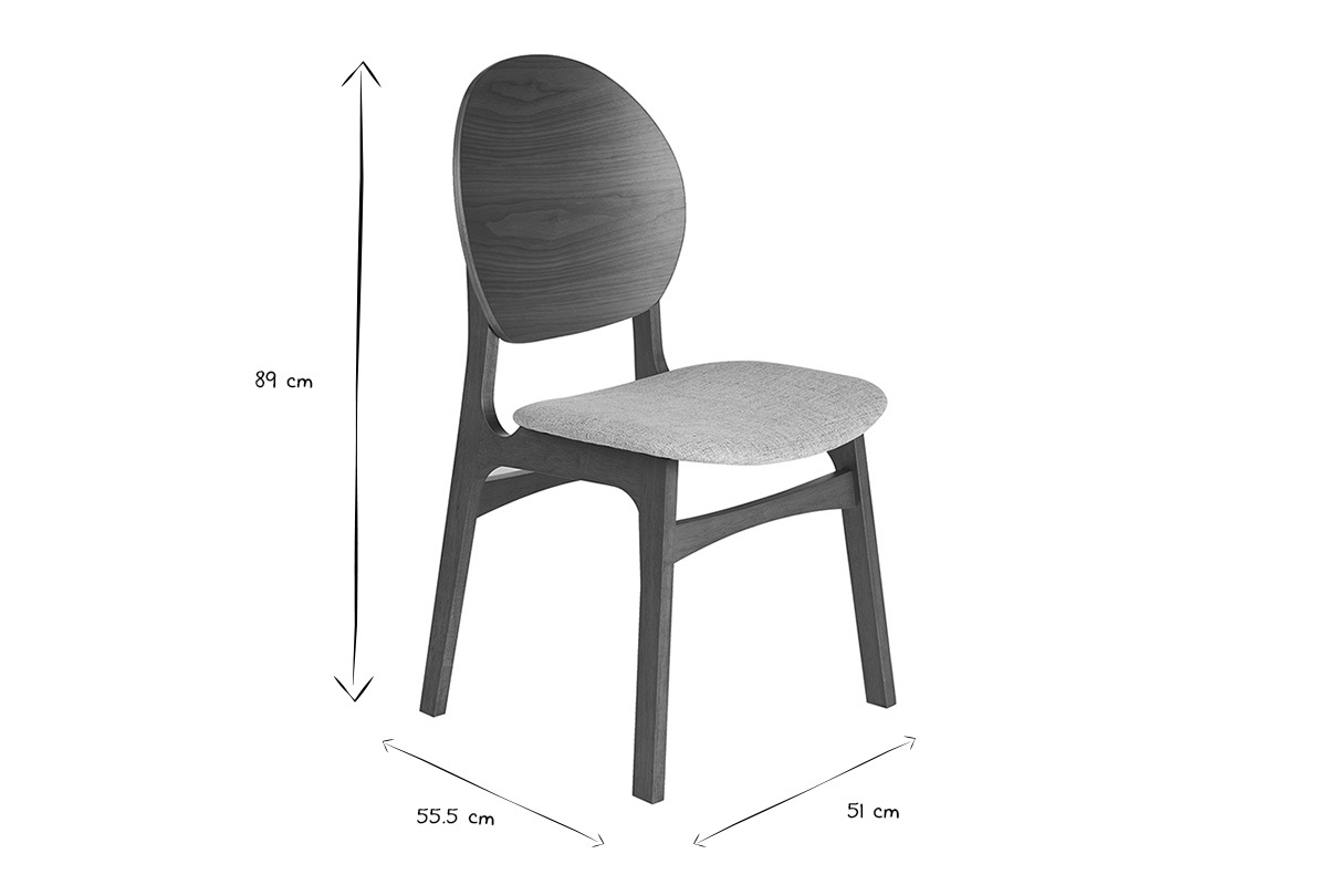 Chaises scandinaves en bois fonc� et tissu gris clair (lot de 2) ELTON
