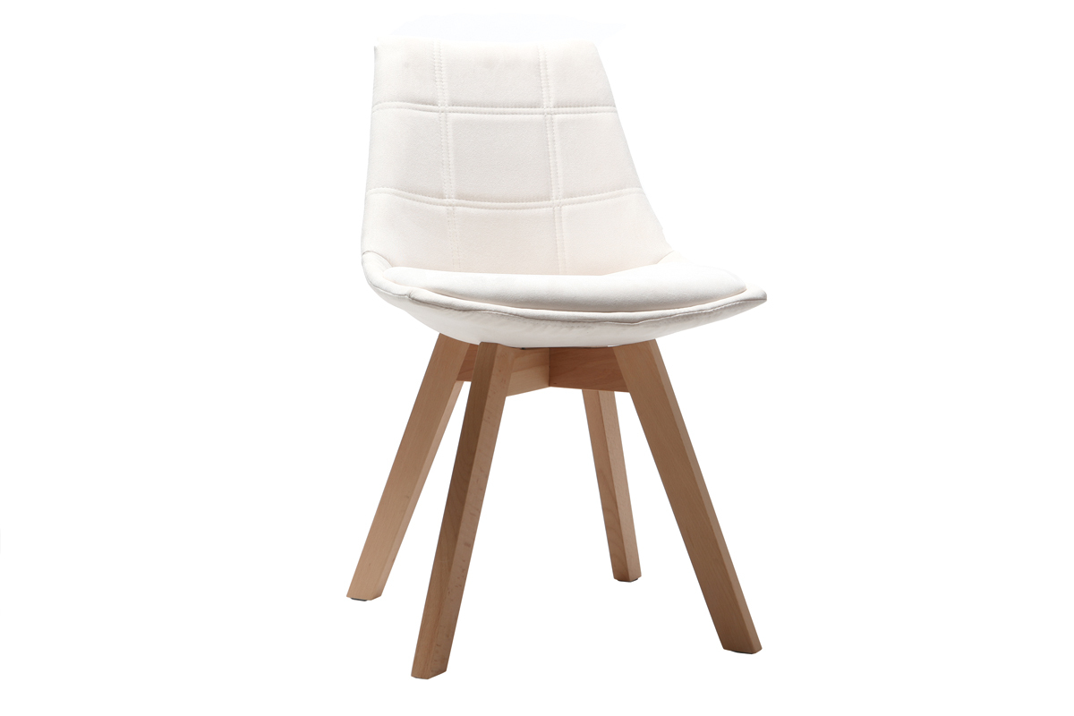 Chaises scandinaves en tissu blanc cass� et bois clair massif (lot de 2) MATILDE