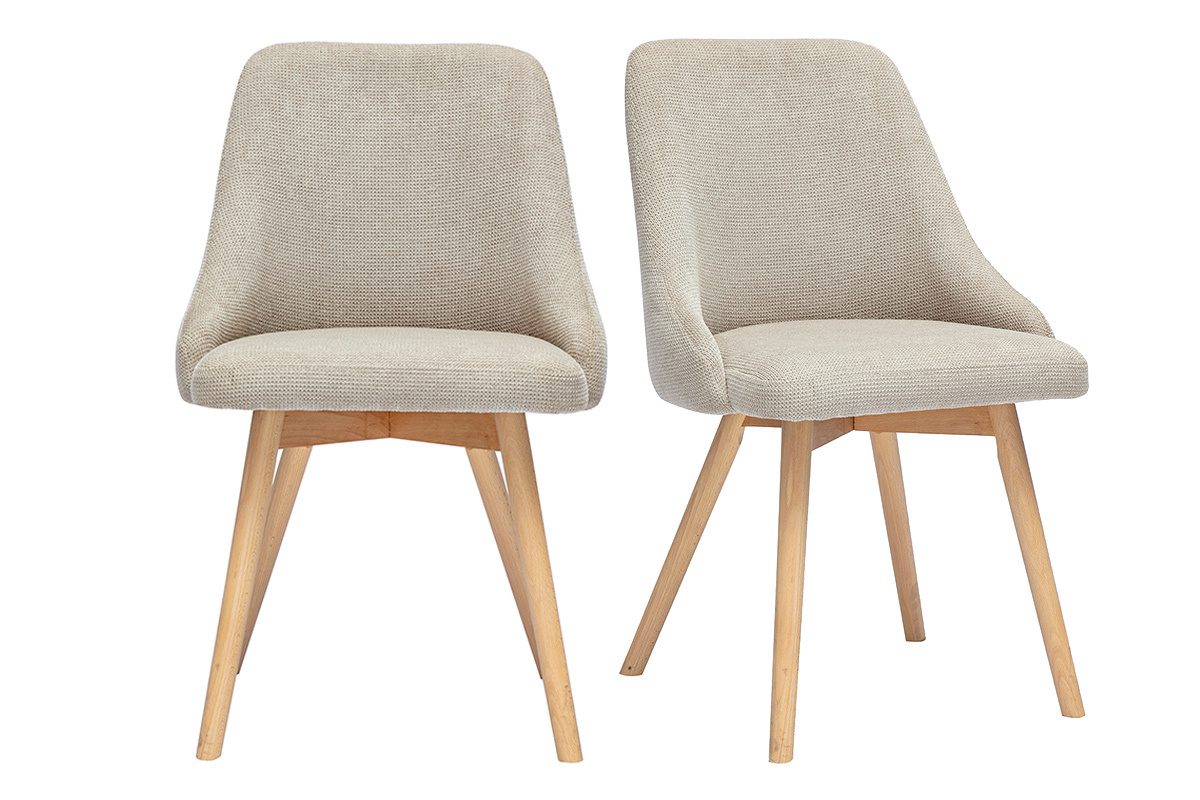 Chaises scandinaves en tissu chenille beige et bois clair (lot de 2) HASTA