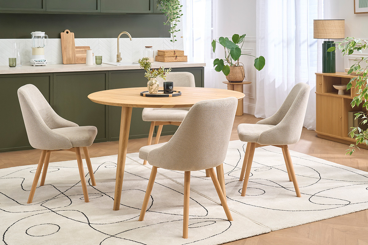 Chaises scandinaves en tissu chenille beige et bois clair (lot de 2) HASTA