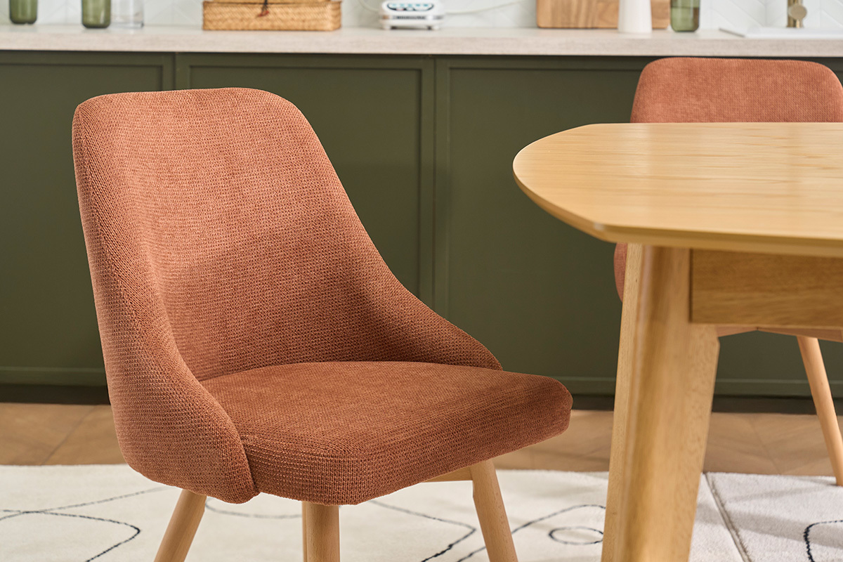 Chaises scandinaves en tissu chenille terre br�l�e et bois clair (lot de 2) HASTA