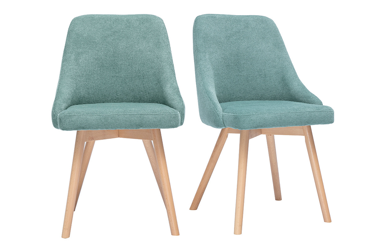 Chaises scandinaves en tissu chenille vert cladon et bois clair (lot de 2) HASTA