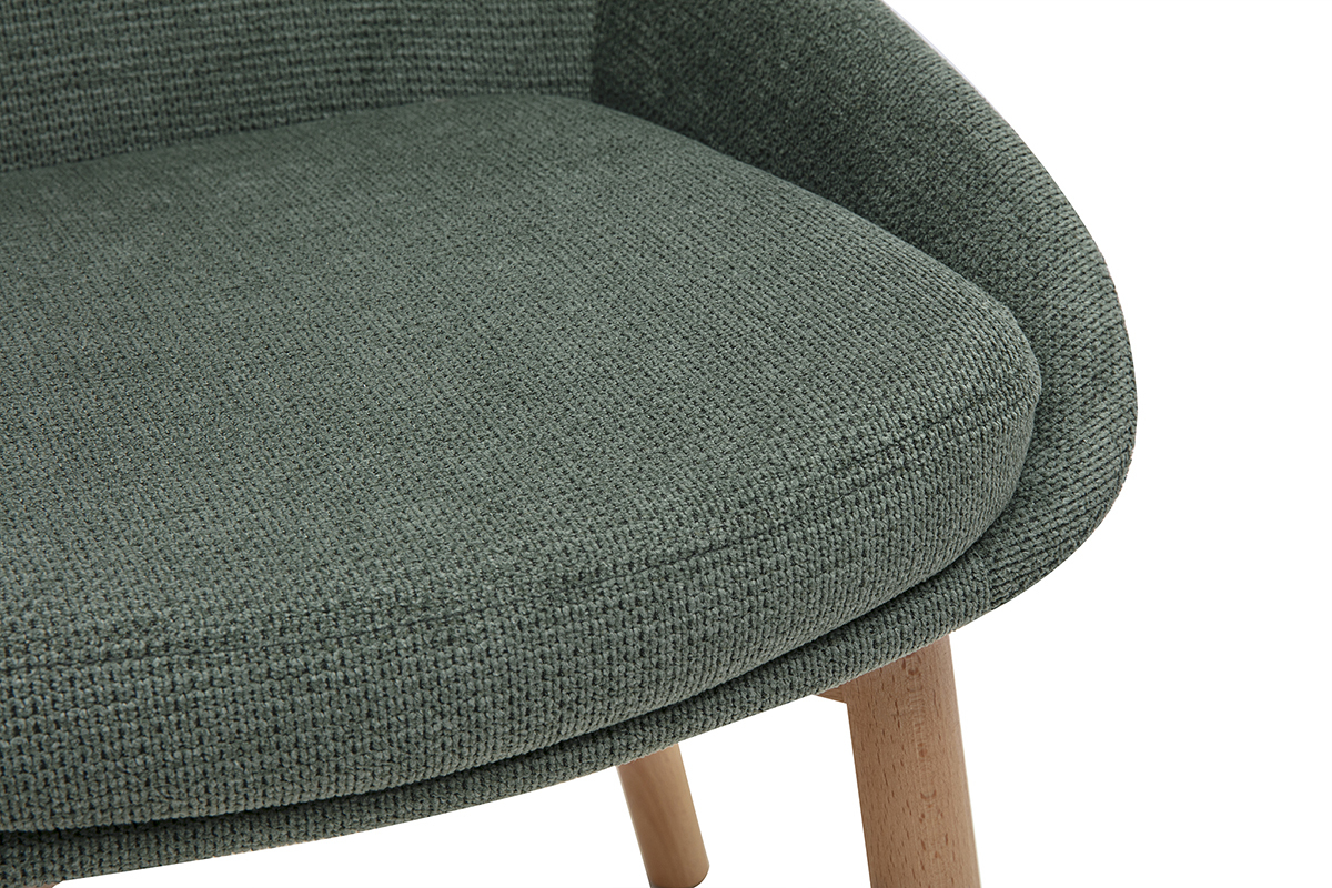 Chaises scandinaves en tissu chenille vert kaki et bois clair massif (lot de 2) HOLO