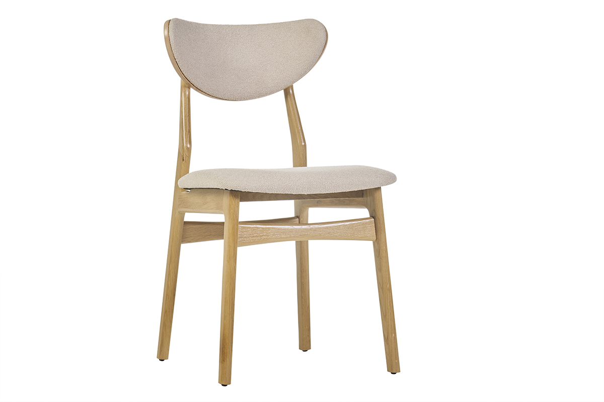 Chaises scandinaves en tissu effet laine boucle beige et bois clair chne massif (lot de 2) MAYA
