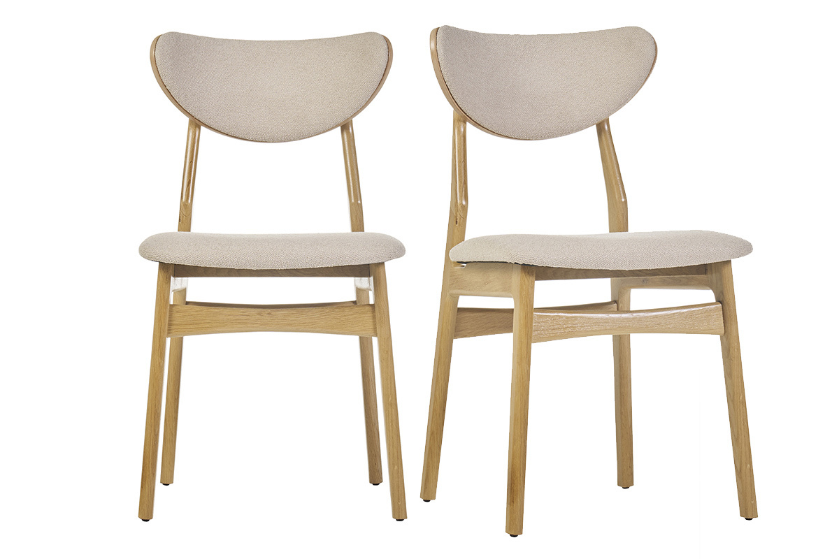 Chaises scandinaves en tissu effet laine boucle beige et bois clair chne massif (lot de 2) MAYA