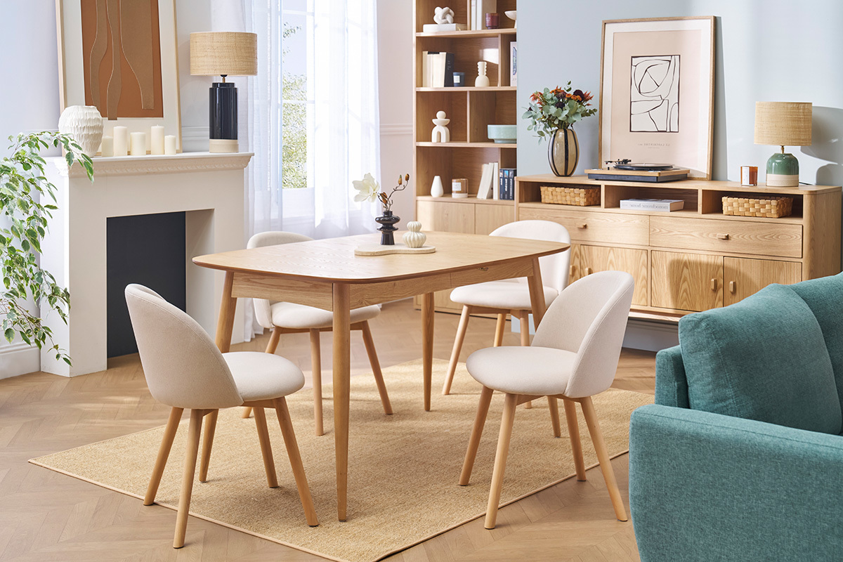 Chaises scandinaves en tissu effet velours jaune moutarde et bois clair massif (lot de 2) CELESTE