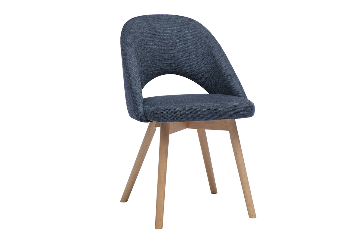 Chaises scandinaves en tissu effet velours textur� bleu fonc� et bois clair (lot de 2) COSETTE