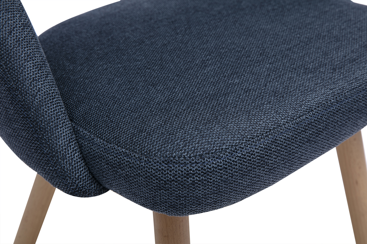 Chaises scandinaves en tissu effet velours textur� bleu fonc� et bois clair (lot de 2) COSETTE