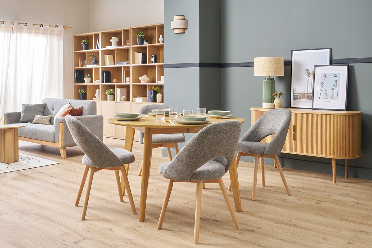 Chaises scandinaves en tissu effet velours textur gris et bois clair (lot de 2) COSETTE