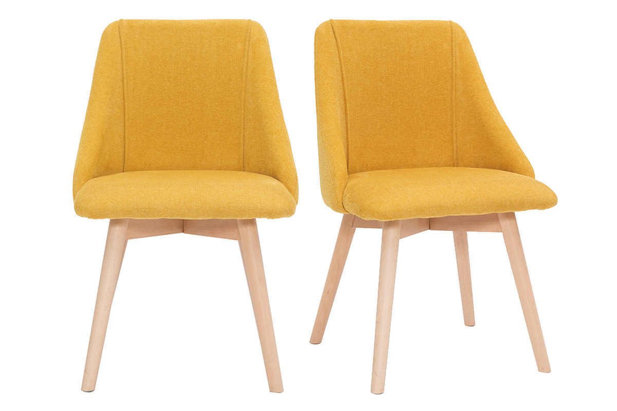 Chaises scandinaves en tissu effet velours textur jaune moutarde et bois clair (lot de 2) HIGGINS