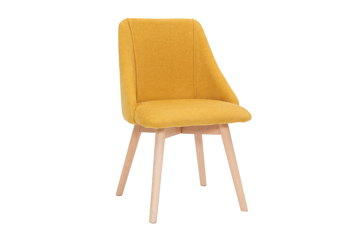 Chaises scandinaves en tissu effet velours textur jaune moutarde et bois clair (lot de 2) HIGGINS