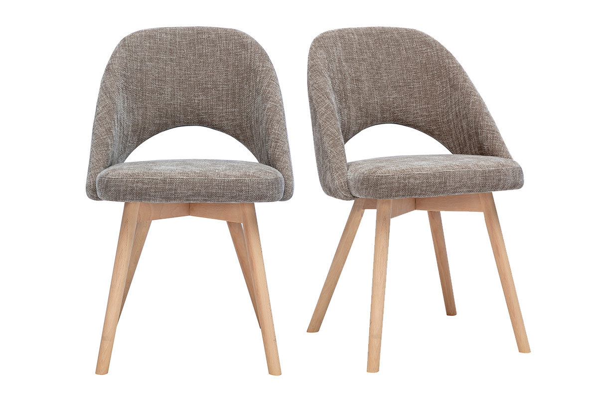 Chaises scandinaves en tissu effet velours textur� taupe et bois clair (lot de 2) COSETTE