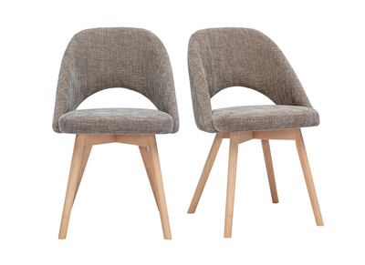 Chaises scandinaves en tissu effet velours textur&eacute; taupe et bois clair (lot de 2) COSETTE