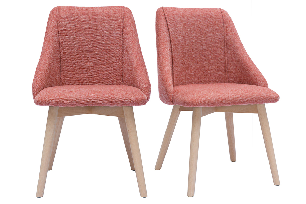 Chaises scandinaves en tissu effet velours textur terracotta et bois clair (lot de 2) HIGGINS