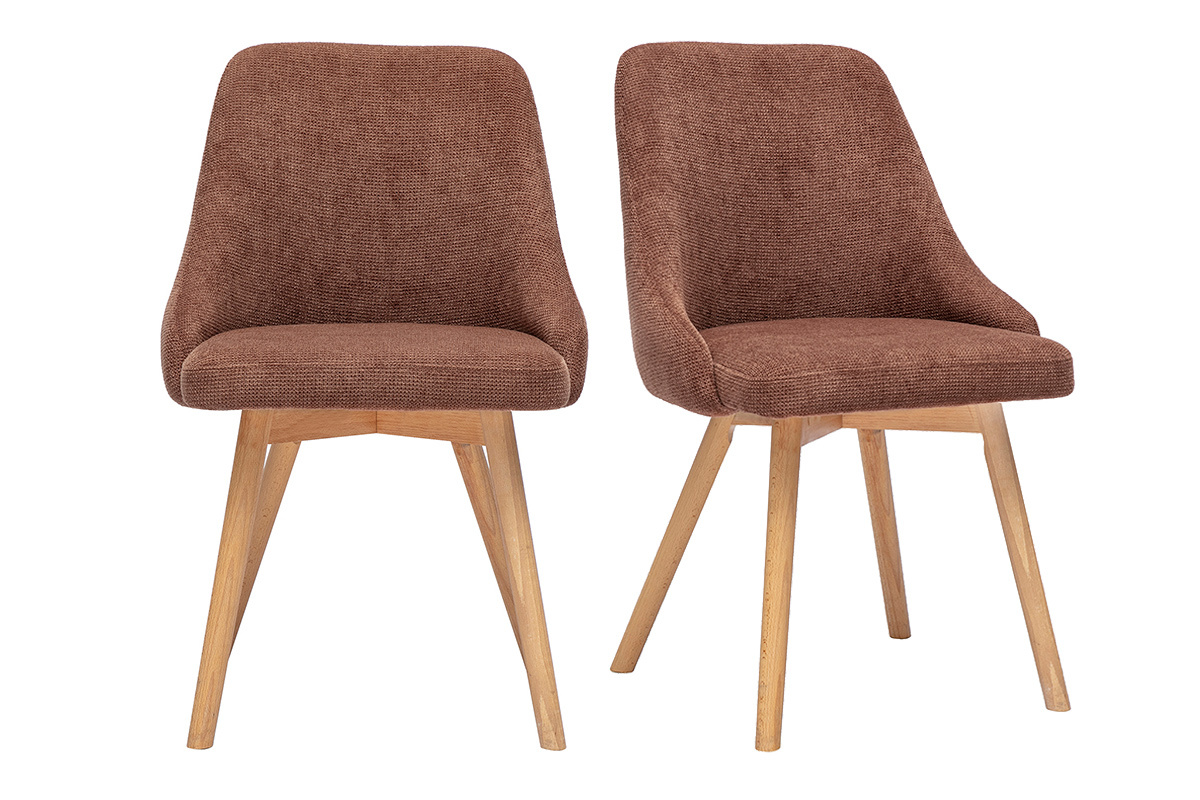 Chaises scandinaves en tissu effet velours textur terre brle et bois clair (lot de 2) HASTA