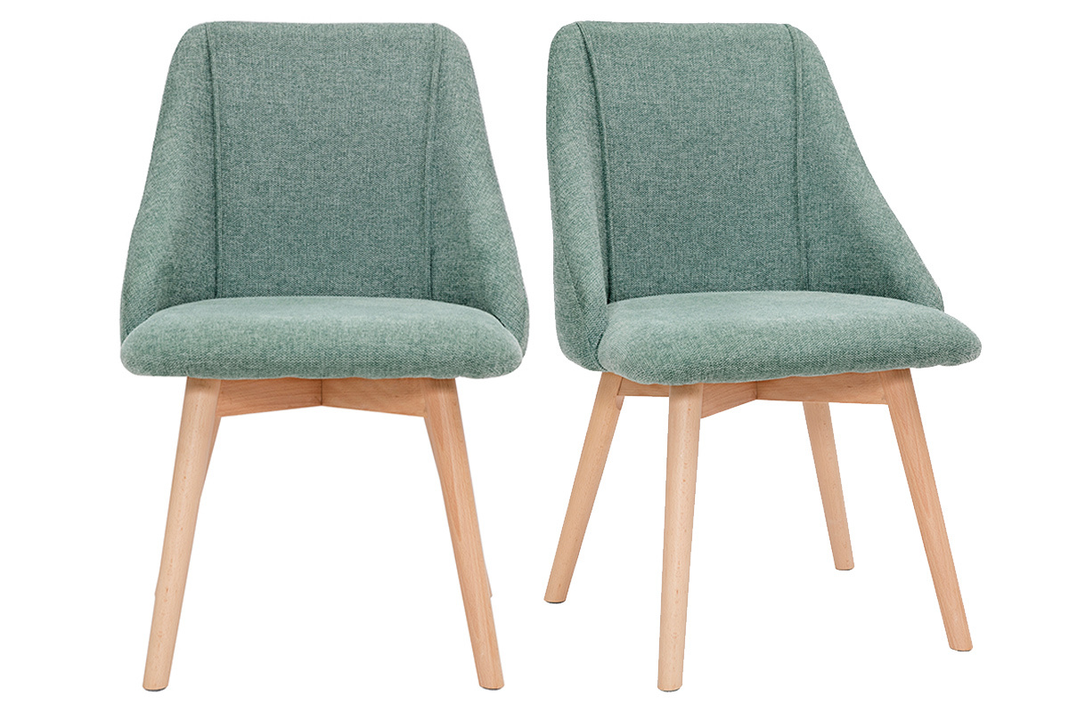 Chaises scandinaves en tissu effet velours textur vert cladon et bois clair (lot de 2) HIGGINS