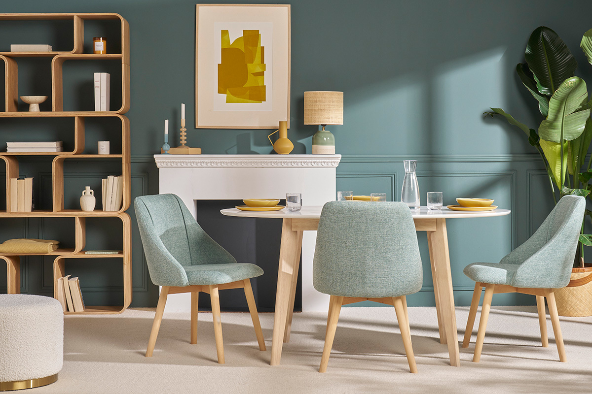 Chaises scandinaves en tissu effet velours textur vert cladon et bois clair (lot de 2) HIGGINS