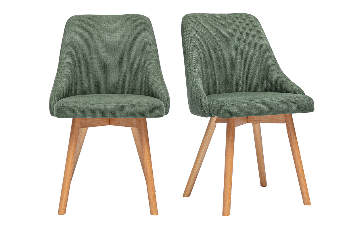 Chaises scandinaves en tissu effet velours textur vert kaki et bois clair (lot de 2) HASTA