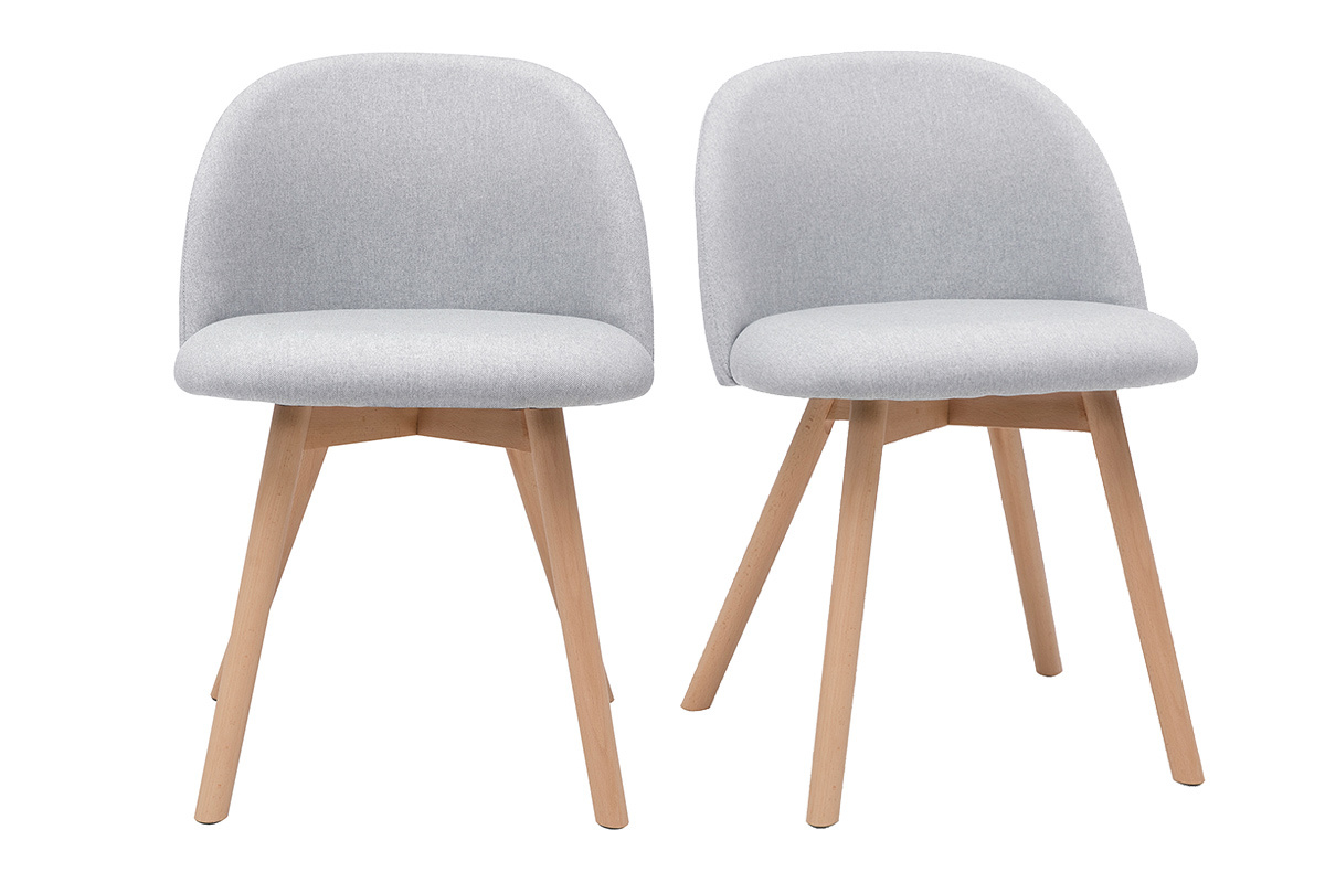 Chaises scandinaves en tissu gris clair et bois clair massif (lot de 2) CELESTE