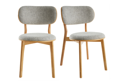 Chaises scandinaves en tissu gris clair et bois clair massif (lot de 2) FAUVETTE