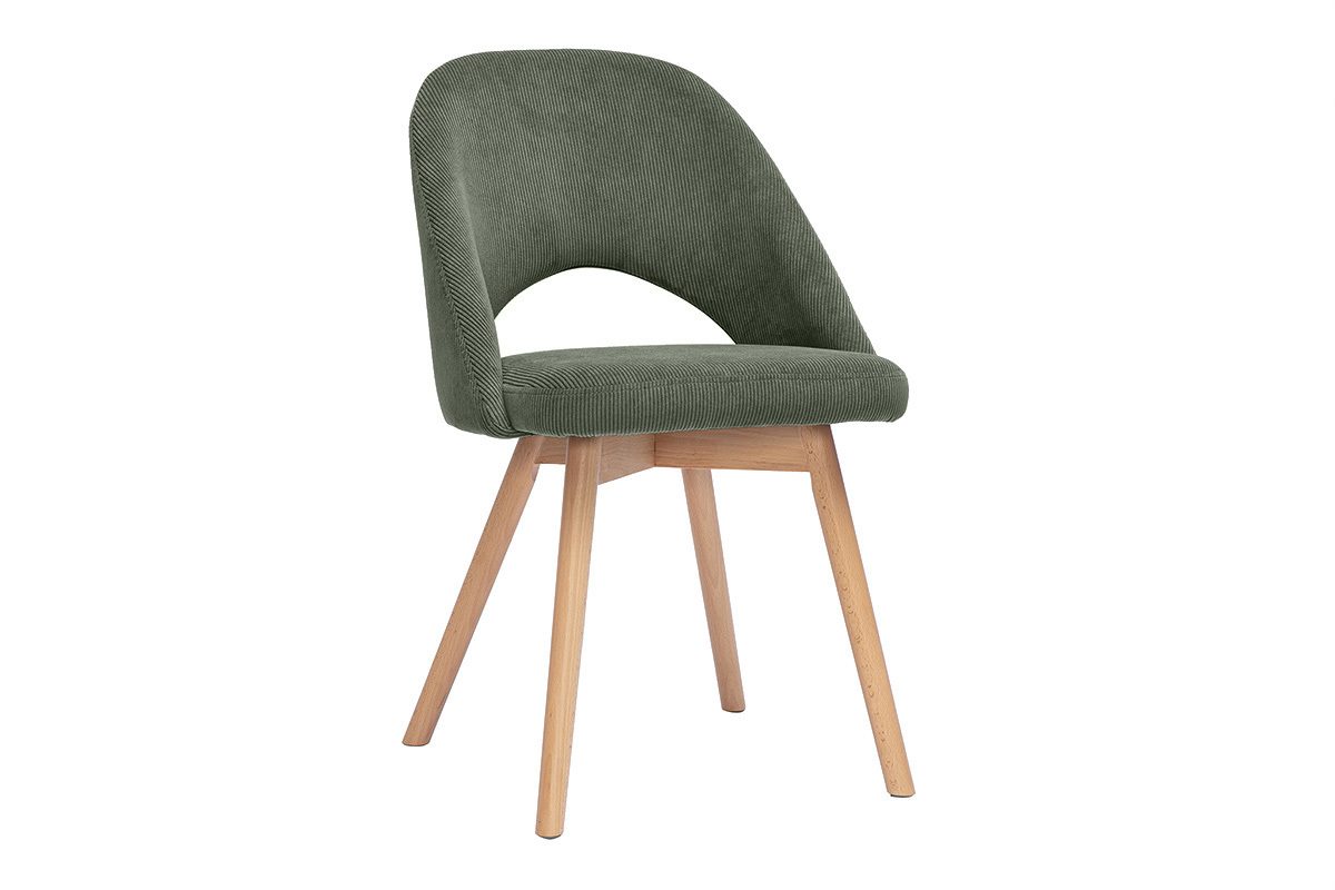 Chaises scandinaves en tissu velours c�tel� vert kaki et bois clair (lot de 2) COSETTE