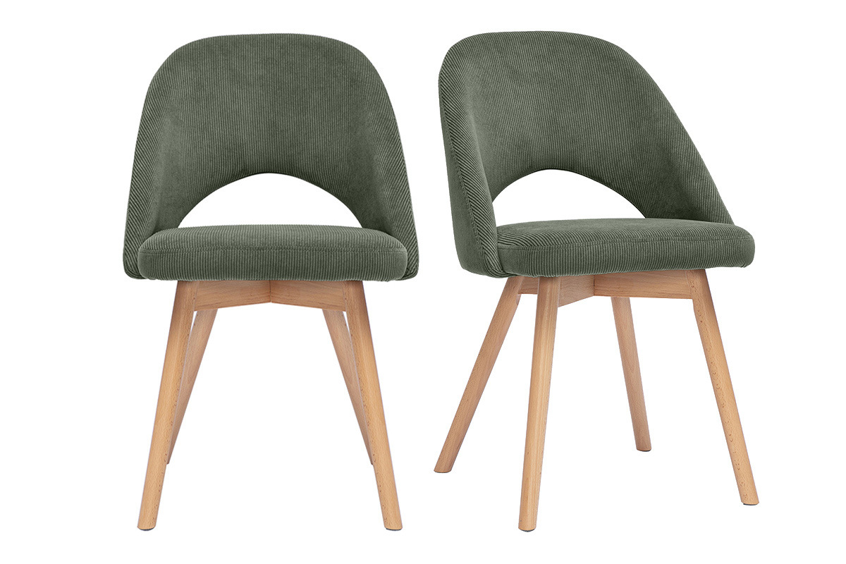Chaises scandinaves en tissu velours c�tel� vert kaki et bois clair (lot de 2) COSETTE