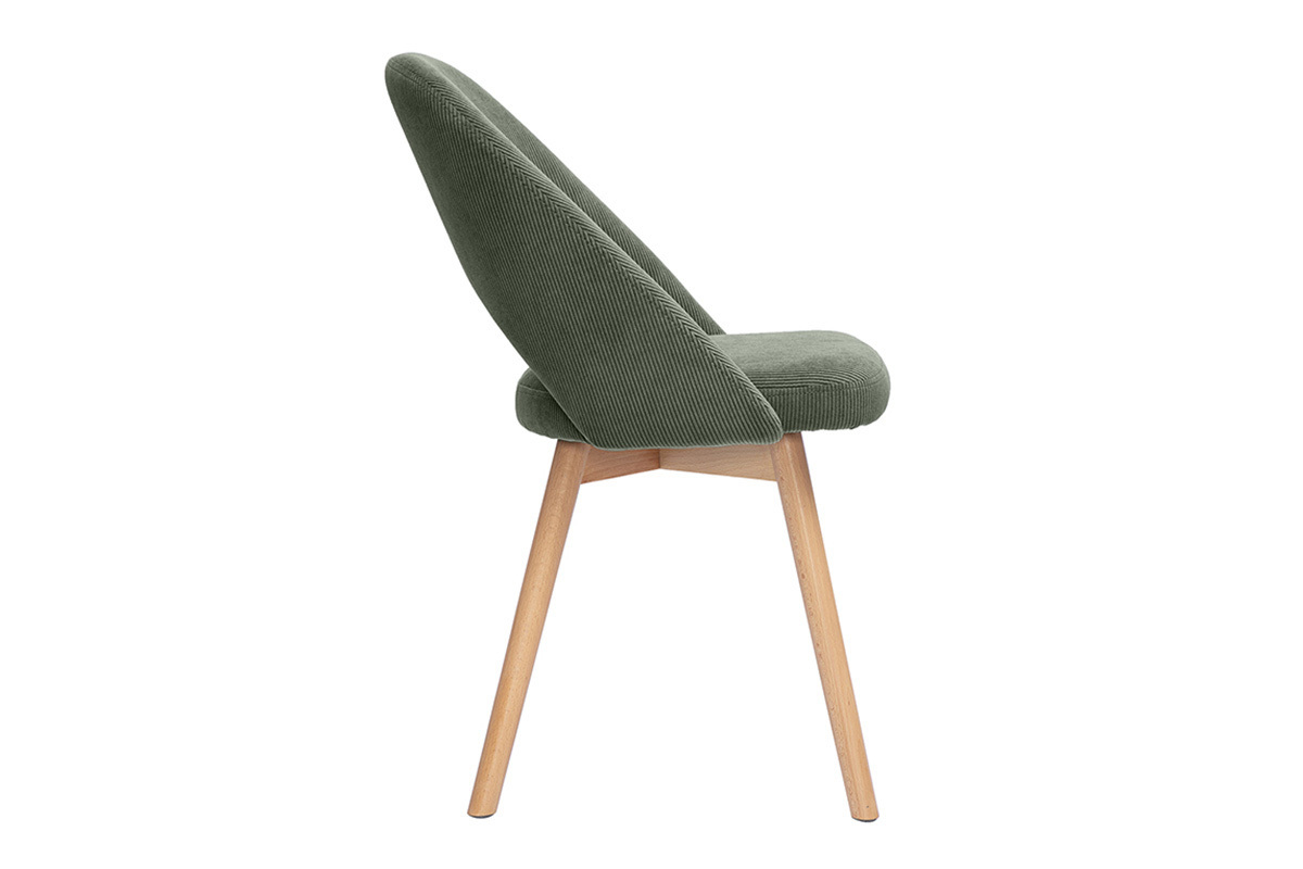Chaises scandinaves en tissu velours c�tel� vert kaki et bois clair (lot de 2) COSETTE