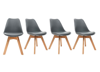 Chaises scandinaves gris et bois clair massif (lot de 4) PAULINE