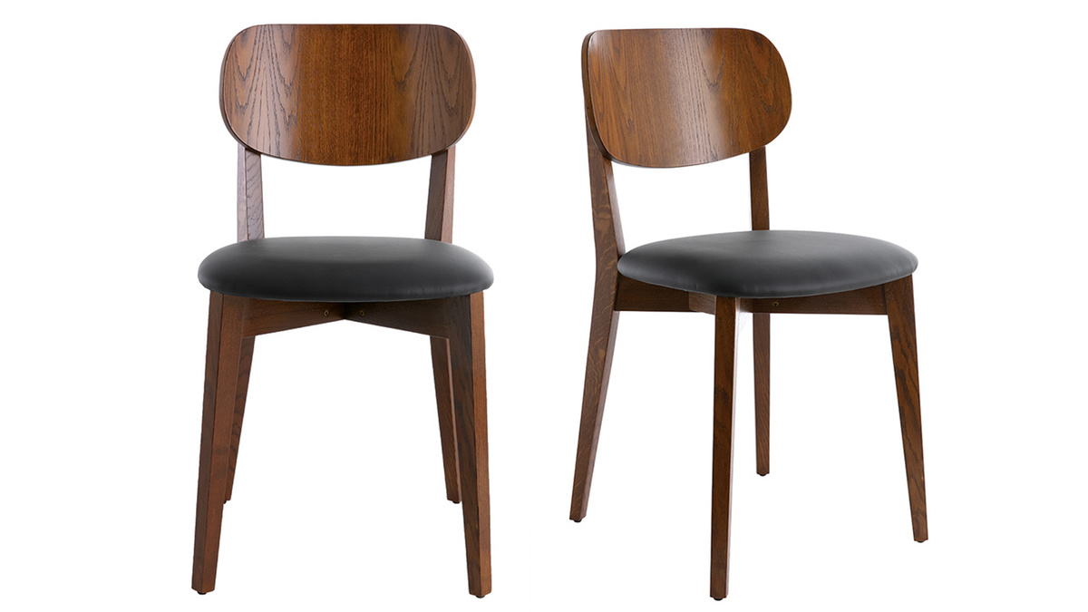 Chaises vintage bois fonc et noir (lot de 2) LUCIA