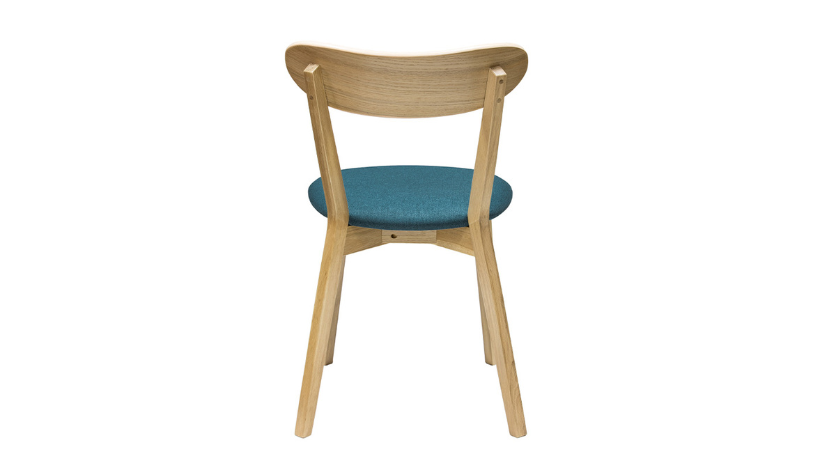 Chaises vintage en bois clair chne et tissu bleu paon (lot de 2) DOVE
