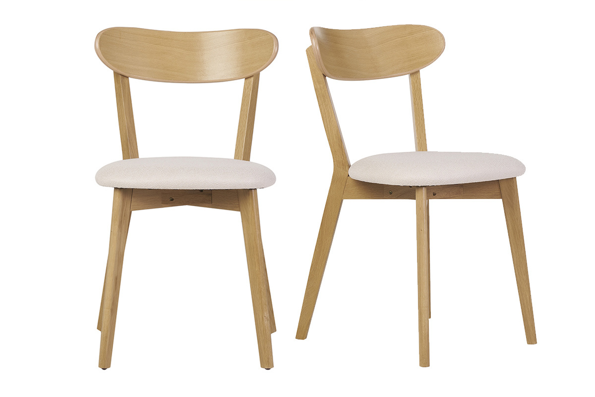 Chaises vintage en bois clair chne et tissu effet laine boucle blanc (lot de 2) DOVE