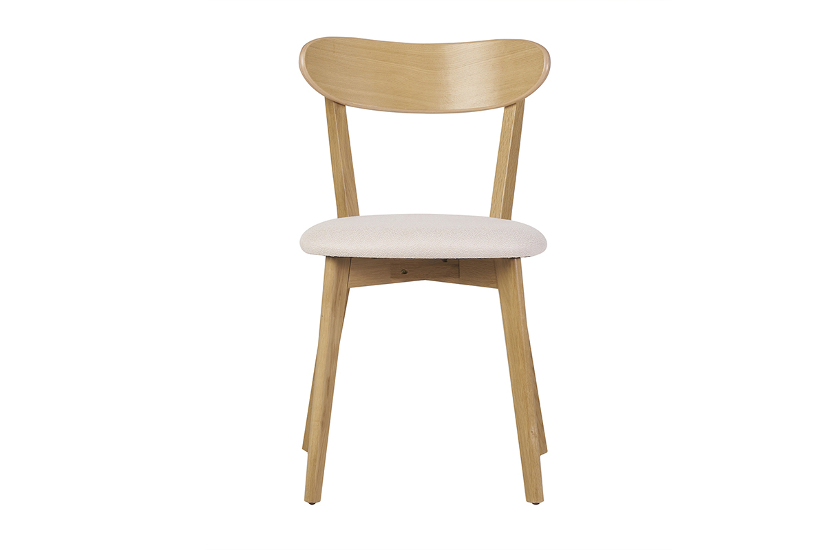 Chaises vintage en bois clair chne et tissu effet laine boucle blanc (lot de 2) DOVE